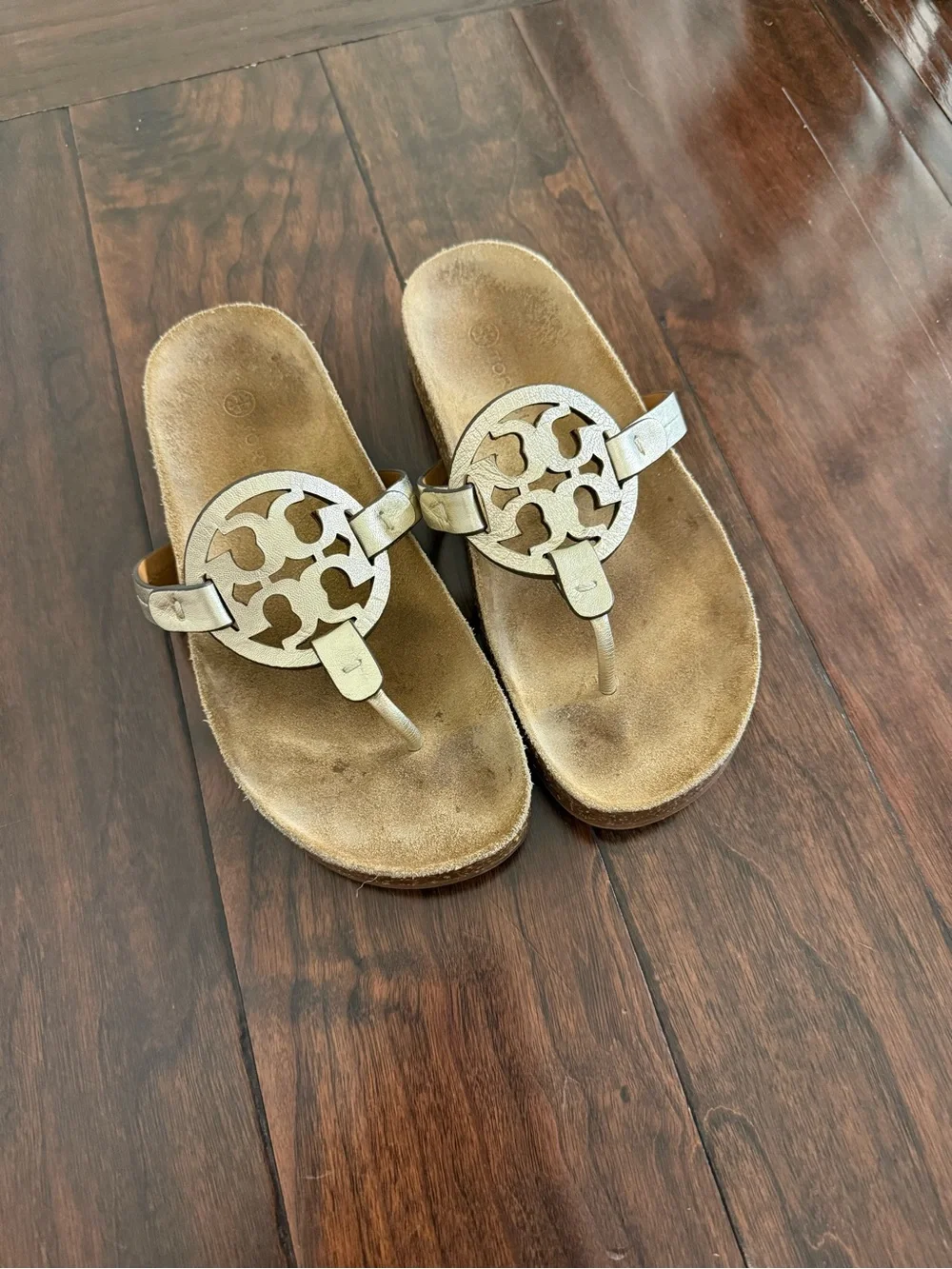 Tory Burch Metallic Gold Logo Thong Sandals